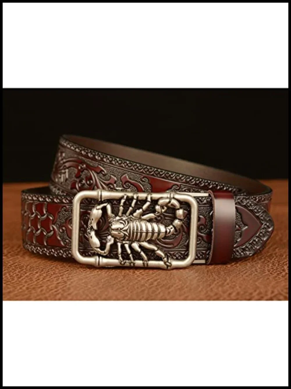 Men's Genuine Leather Ratchet Dress Casual Adjustable Belt 3D Scorpion Buckle
